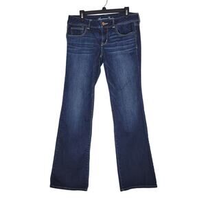 American Eagle Jeans Womens 12 Boot Cut Slim Low Rise Stretch Dark Wash 35x32